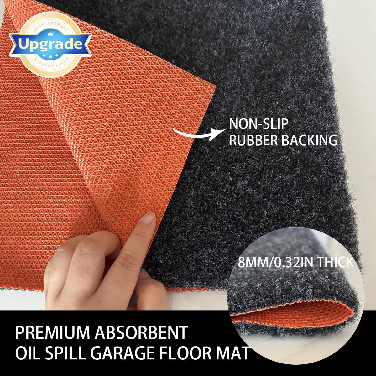 Oil Spill Garage Floor Mat Large, Heavy Duty 72" x 60" 8mm Thick Garage Mat for Floor Under Car, Absorbent Waterproof Non-Slip Rubber Backing Reusable Washable Maintenance Pad for Working, Black