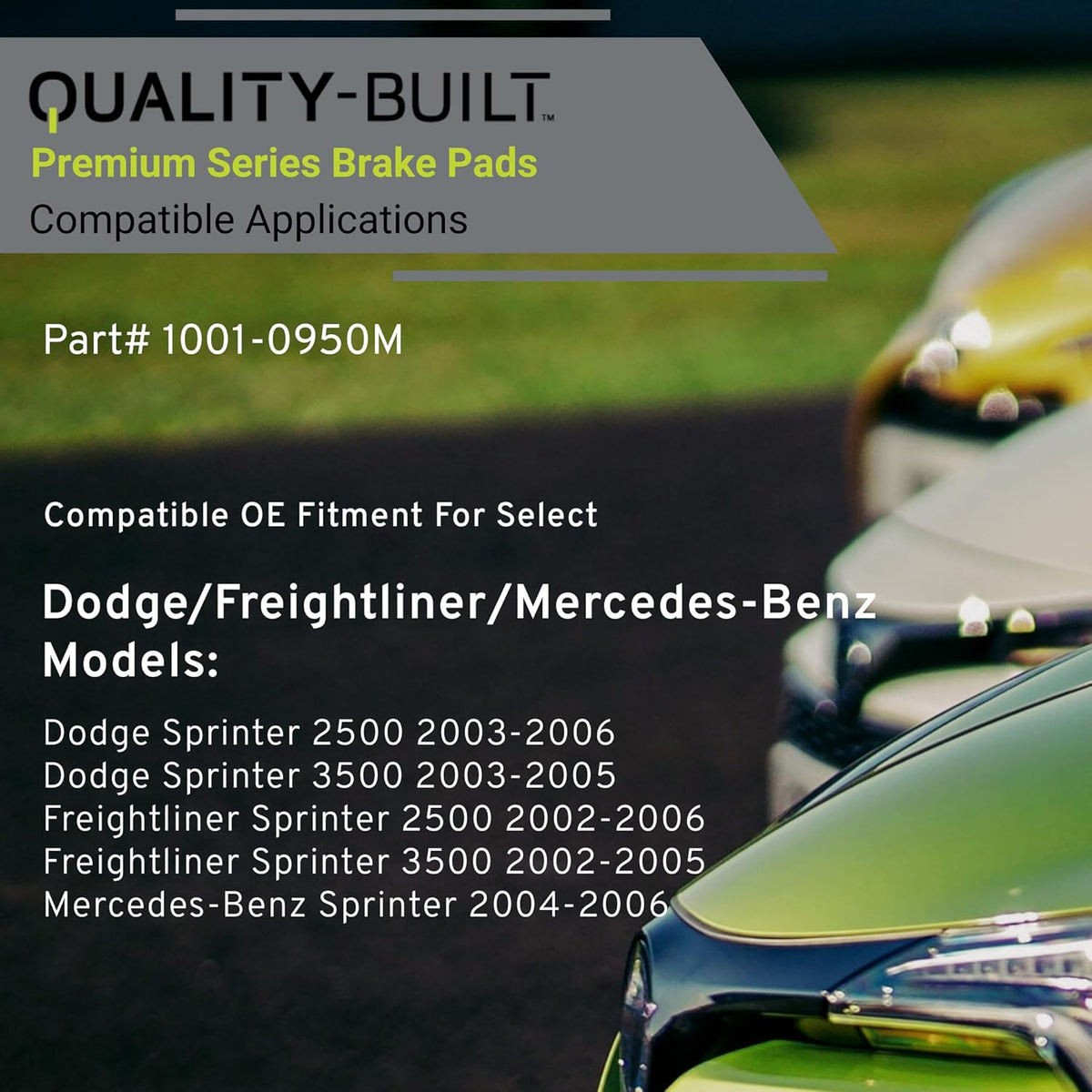 Premium Semi-Metallic Front Brake Pads (1001-0950M) Compatible with 2002-2006 Dodge/Freightliner/Mercedes-Benz (Sprinter/Sprinter 2500/Sprinter 3500)