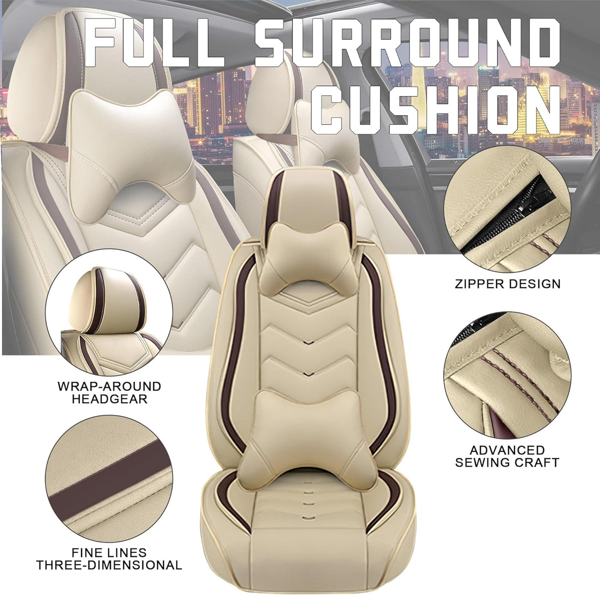 Car Seat Covers for Chrysler Pacifica 2004-2025, Stylish Sport Seat Cover, Premium Nappa Leather Car Seat Cover. Automobile Seat Covers Sets.(Luxury 2 Seats/Beige)