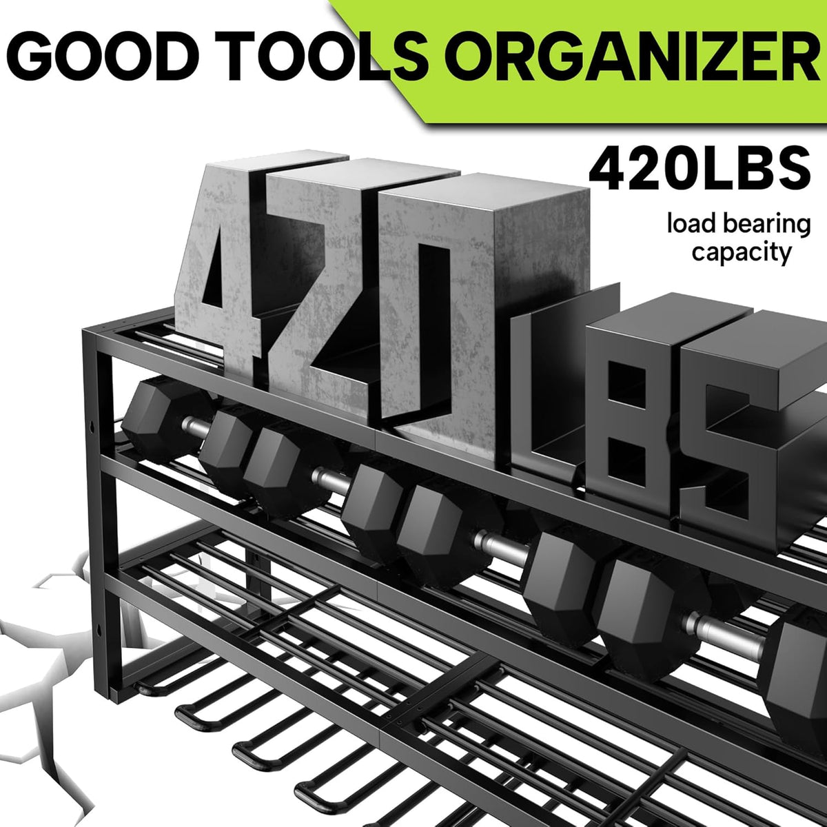 Large Power Tool Organizer Wall Mount,4 Layers 8 Drill Holder Heavy Duty Metal Cordless Tool Storage Loads 420lbs with Screwdriver Holder,Utility Racks for Garage, Workshop, Pegboard, Shed - 32 Inch