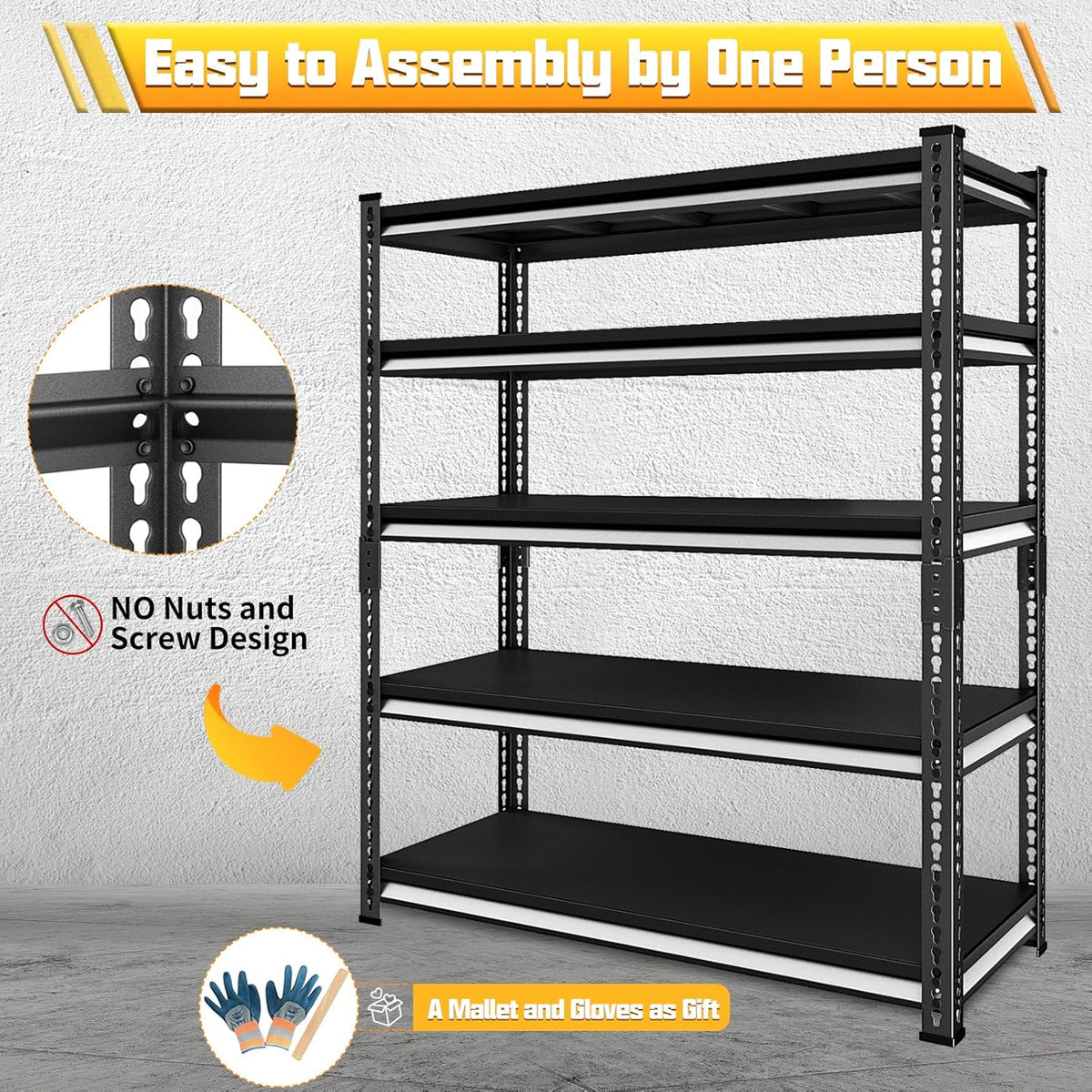48" W Garage Shelving Heavy Duty, 3000LBS Loads Adjustable Garage Storage Shelves, 5-Tier Metal Shelving Units and Storage Racks, Industrial Utility Shelf,48" Wx24 Dx78 H, Black