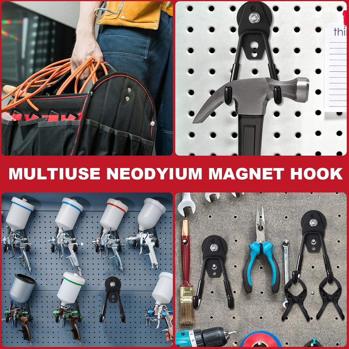 Landhoow Large Magnetic Hooks Heavy Duty Garage Magnet Hooks Strong Storage Utility Magnetic Hangers with Anti Slip Rubber Coating for Indoor and Outdoor Hanging(Black,10 Pcs)