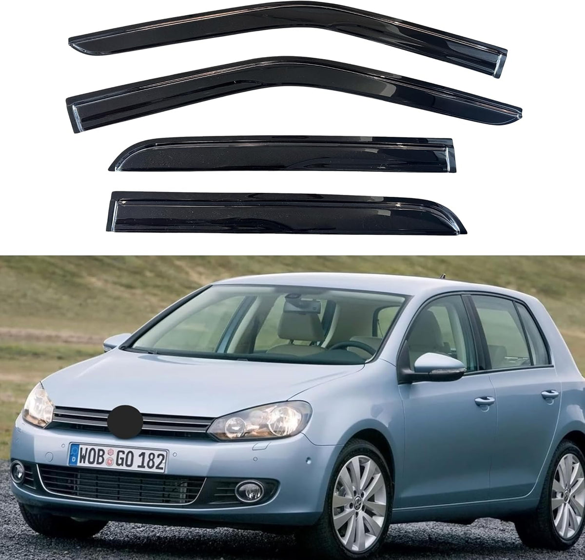 KPY Window Visor Compatible with Volkswagen (VW) Golf MK6 Hatchback 2010-2014, 4PC Rain Guard Side Window Vent Deflectors Tape-On Mugen Style, 2010 2011 2012 2013 2014