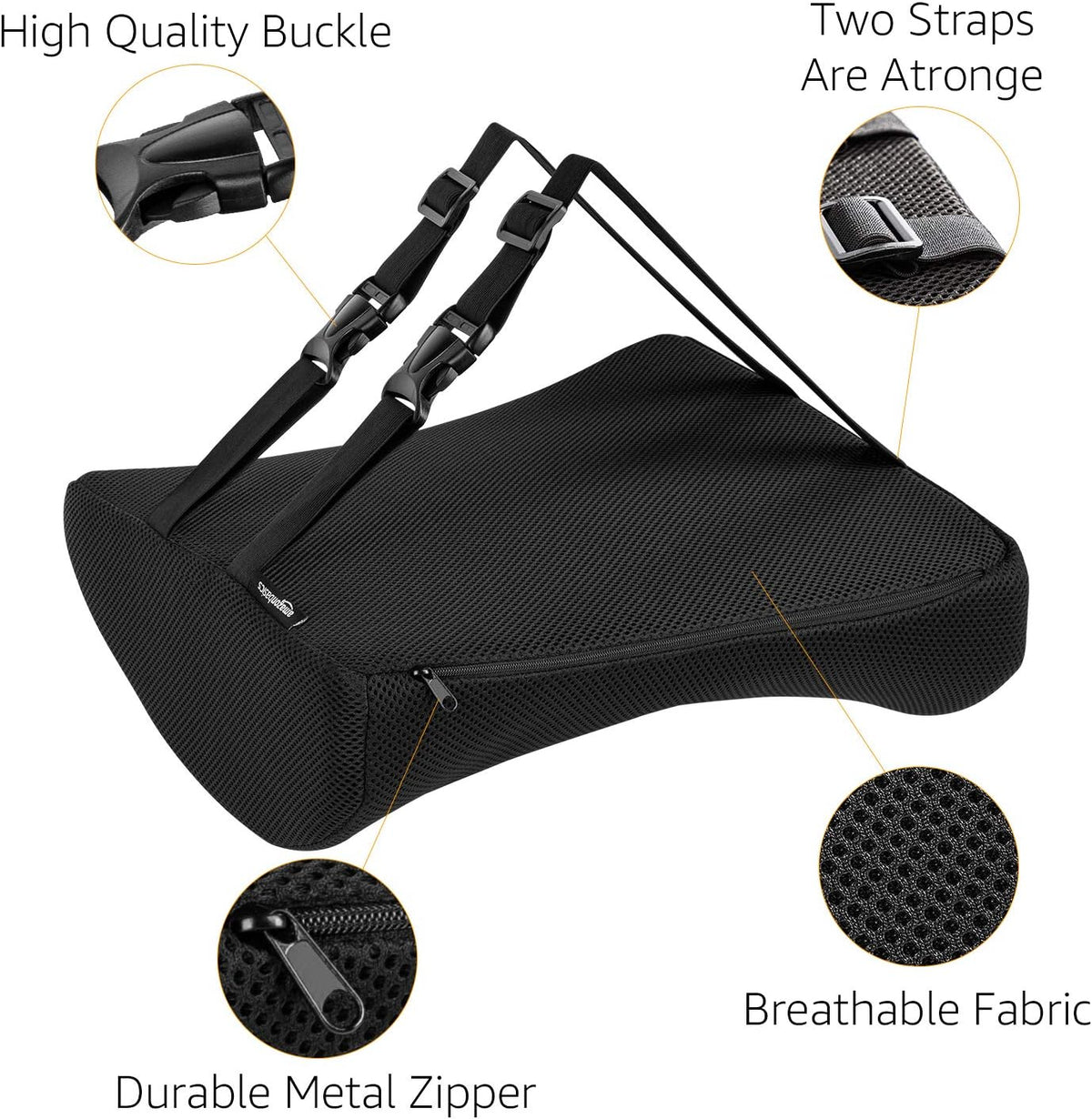 Amazon Basics Rectangular Comfortable Back Support Cushion for Office Chairs, Memory Foam, Black