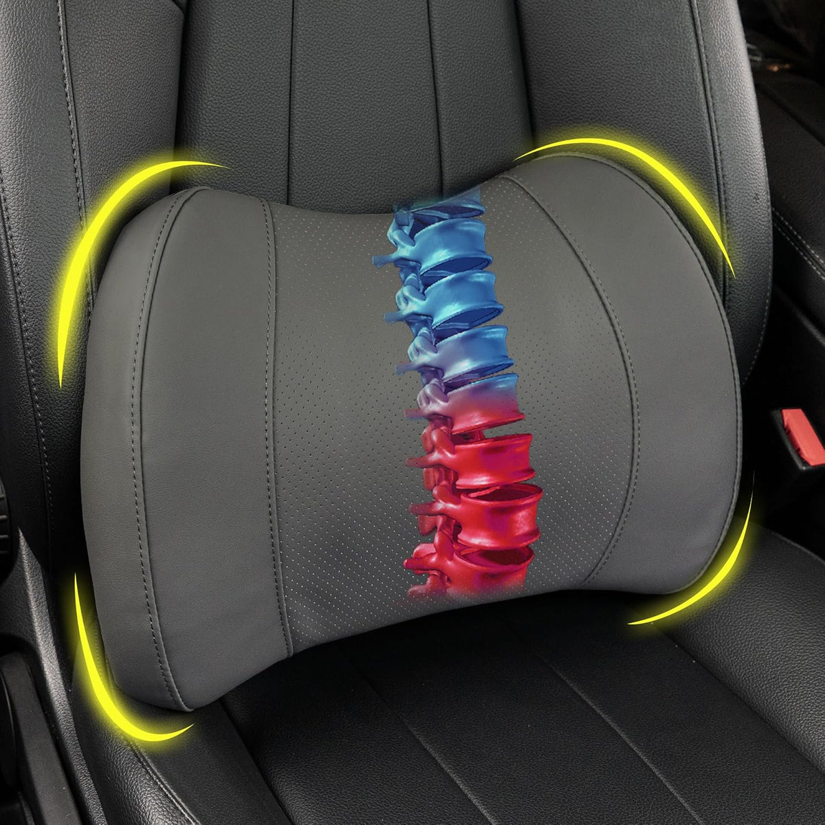 Lumbar Support Pillow for Car, Memory Foam Lumbar Pillow for Lower Back Pain Relief - Back Cushion for Driving, Chair Support for Car-Office Chair, Wheelchair - Classic Dark Grey