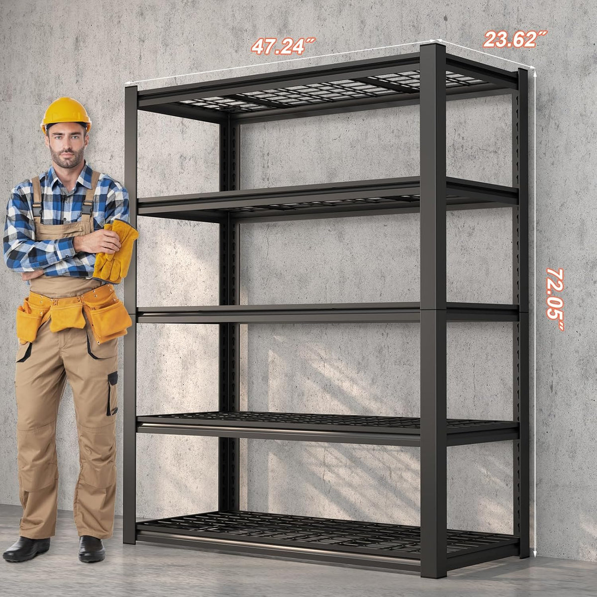 Garage Shelving,5-Tier Metal Storage Shelves,Metal Shelves for Garage Storage,Steel Shelving 24" D x 47" W x 72" H