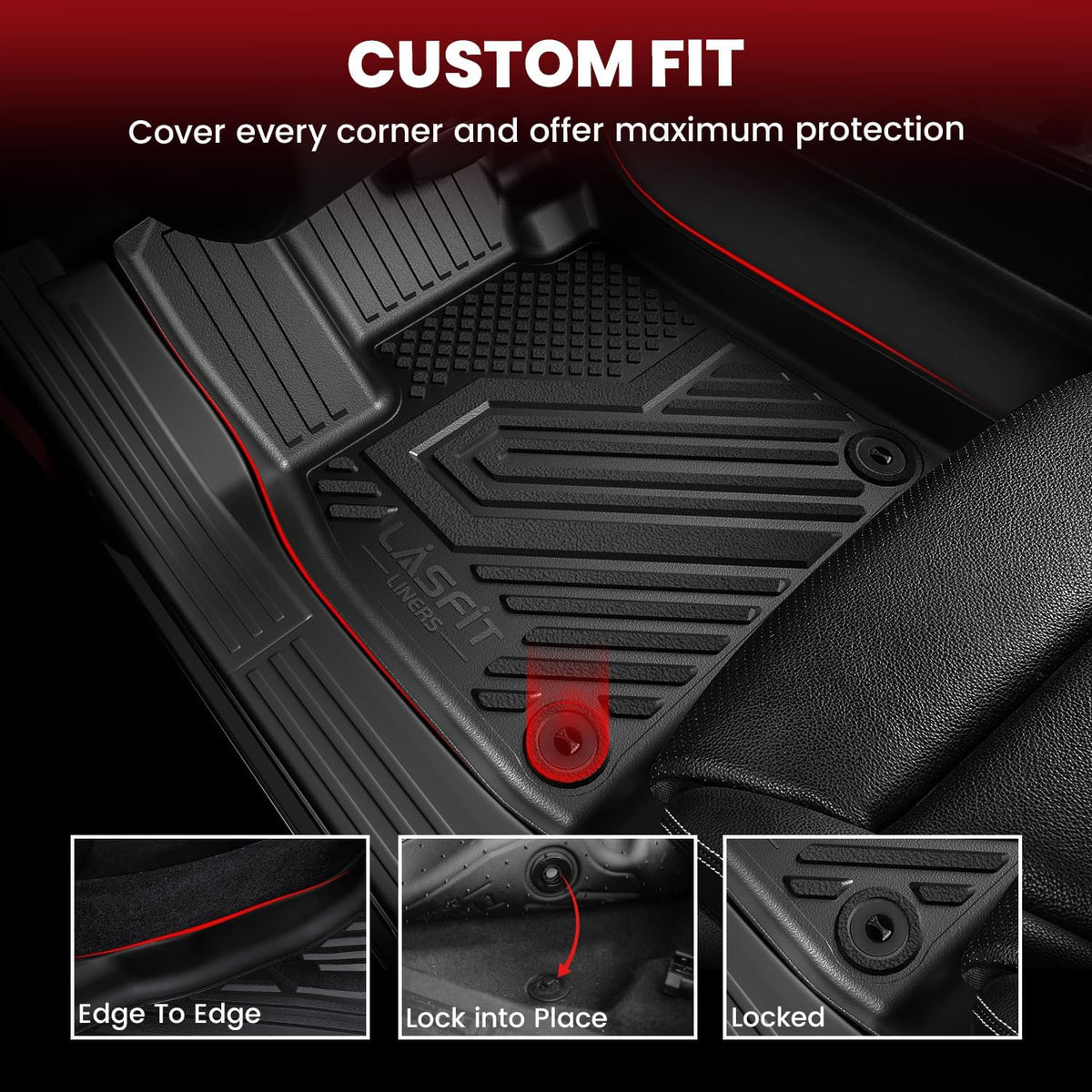 LASFIT Floor Mats Fit for Chrysler Town & Country 2008-2016/Dodge Grand Caravan 2008-2020, All Weather TPE Fit Floor Liner for Chrysler Town & Country & Dodge Grand Caravan 3 Row Car Mats, Black
