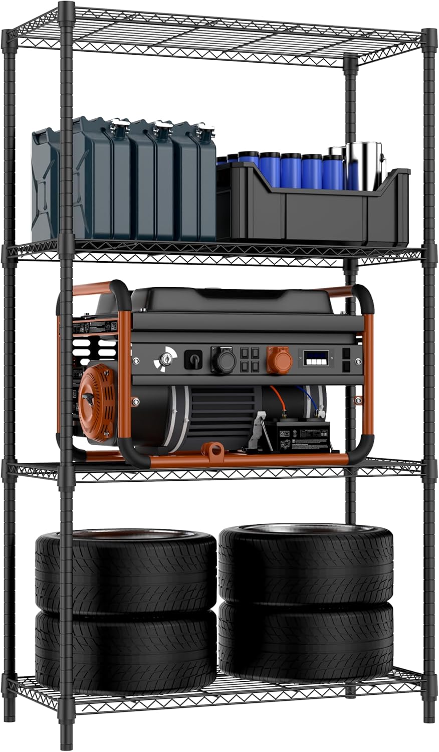 1000 lbs 4 Tier Shelf Metal Storage Shelves Shelving Wire Rack Heavy Duty Closet Organizers for Garage Kitchen Bathroom Laundry Black 15.7" D x 33.5" W x 59.5" H