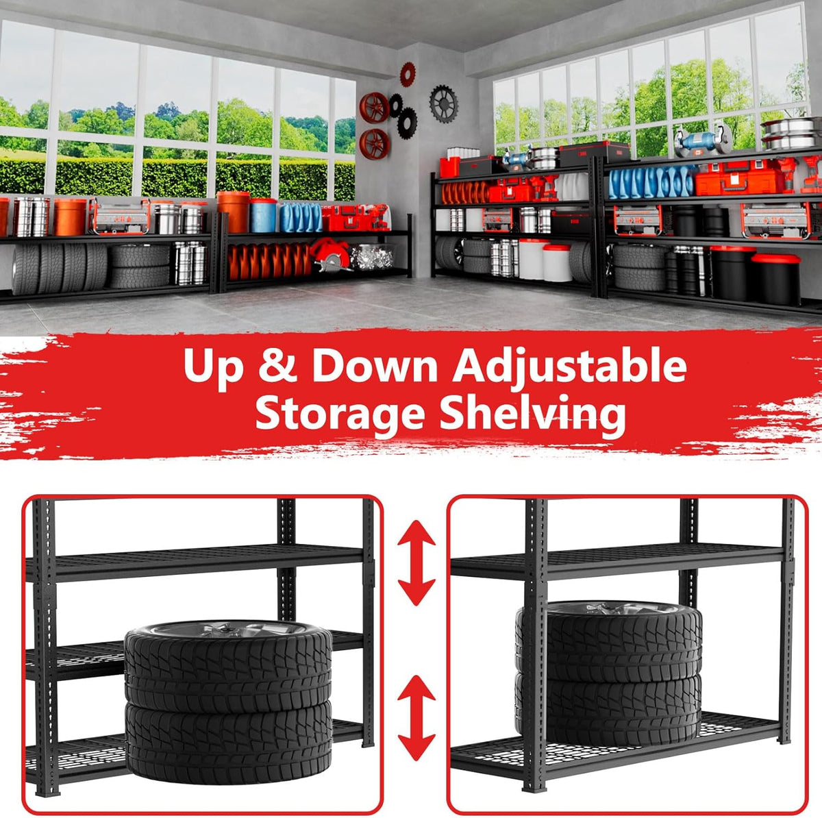 Storage Shelves 2PCS, Garage Shelving Heavy Duty 1920LBS Capacity, 36"L x 16"W x 60"H Adjustable Metal Shelving Organizer Wire Rack, 4 Tier Utility Shelf Unit for Pantry Closet Warehouse Organization