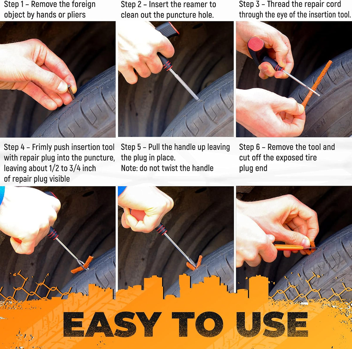Vehiclex Tire Repair Kit for Plug and Patch - 30 Pcs Kit with Pliers for Car, Motorcycle, ATV, Tractor, Lawn Mower