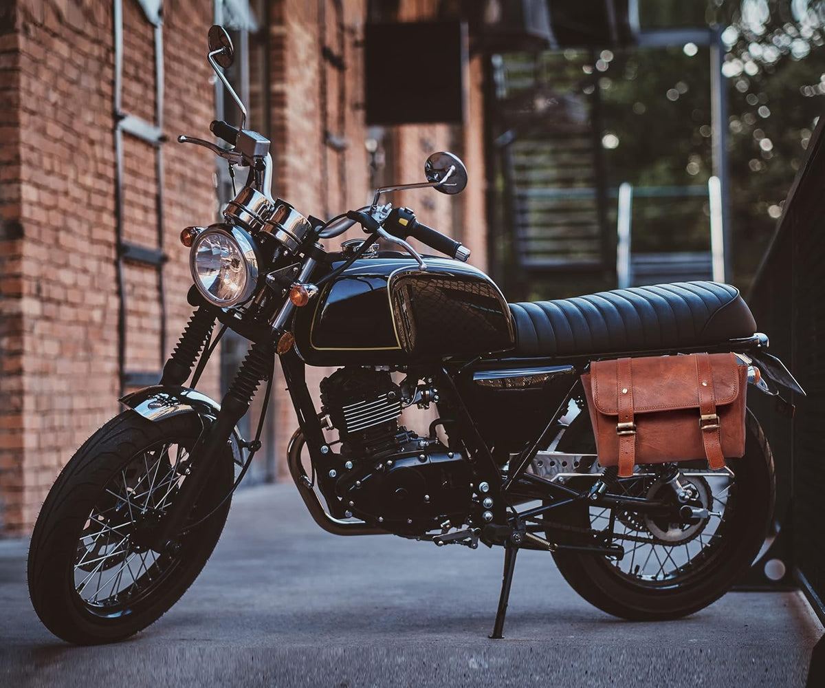 Genuine Leather Large Capacity Saddle Bag For Motorcycle Side Pouch Accessories Storage Panniers Motorbike Universal Handmade Saddlebags For Bike Commuters Handlebar Bicycle Brown Leather Tool Bag
