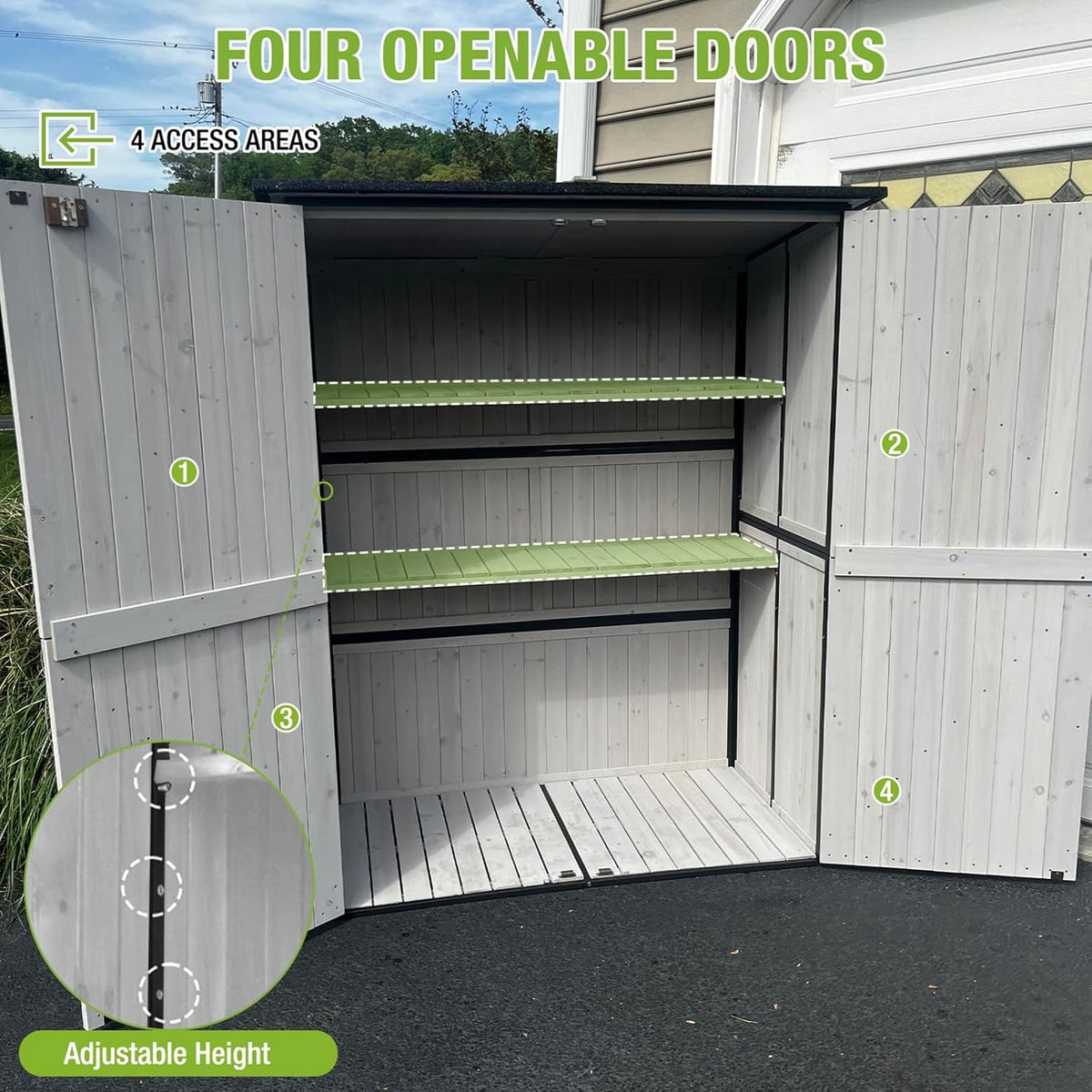 GUTINNEEN Outdoor Storage Shed with Metal Frame,Wooden Tool Cabinet with Adjustable Shelfs, House Garden Shed for Backyard Garden Patio Lawn