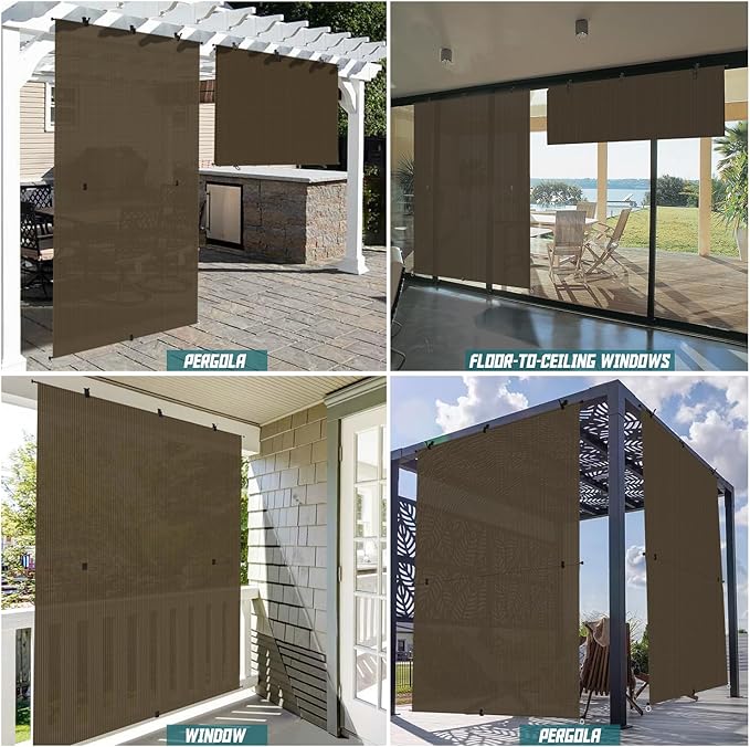 Bynbbur 5'W x 8.5'H Outdoor Patio Shades Foldable Roller Blinds, 220 GSM Sun Shade Roll Up Porch Screens Exterior Shade Cloth for Deck Pergola Backyard, Brown