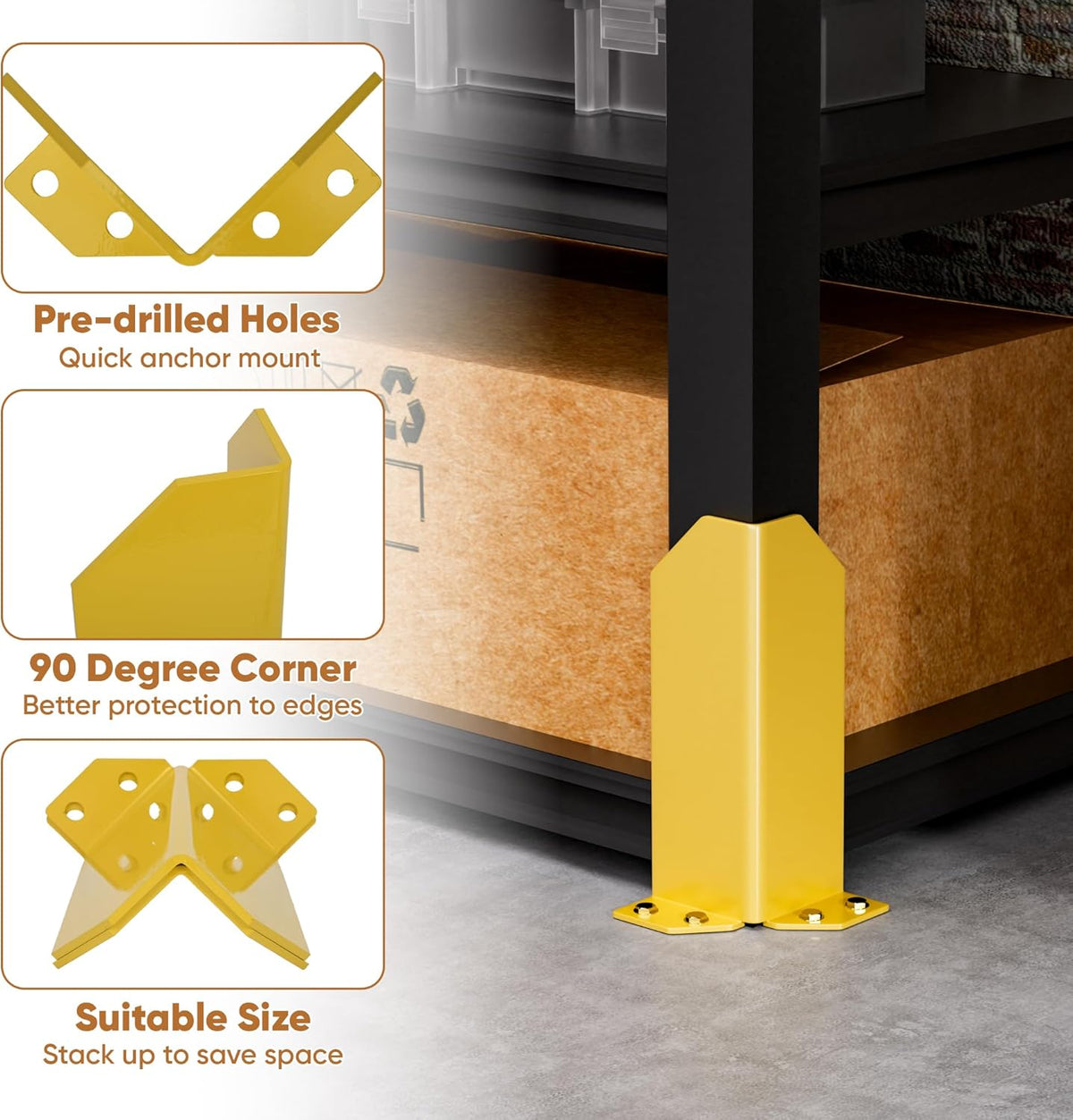 Nisorpa Pallet Rack Post Protectors, 12" Pallet Racking Guards with Hardware L Shape Safety Yellow Pallet Edge Protectors Set of 2