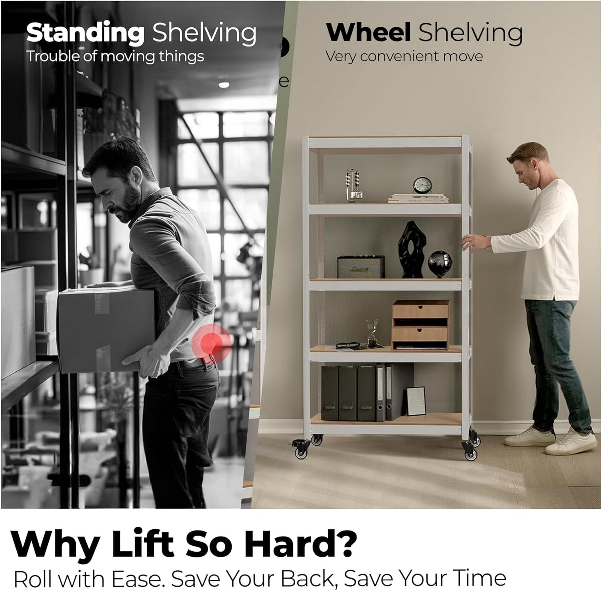 HOMEDANT House White 5-Tier Metal Rolling Cart Shelf Rack Casters Heavy Duty Wheel Shelving Unit Adjustable Utility Storage Shelves Organizer Shelf Kitchen Garage 36.2" W x 16.5" D x 69.5" H 3Pack