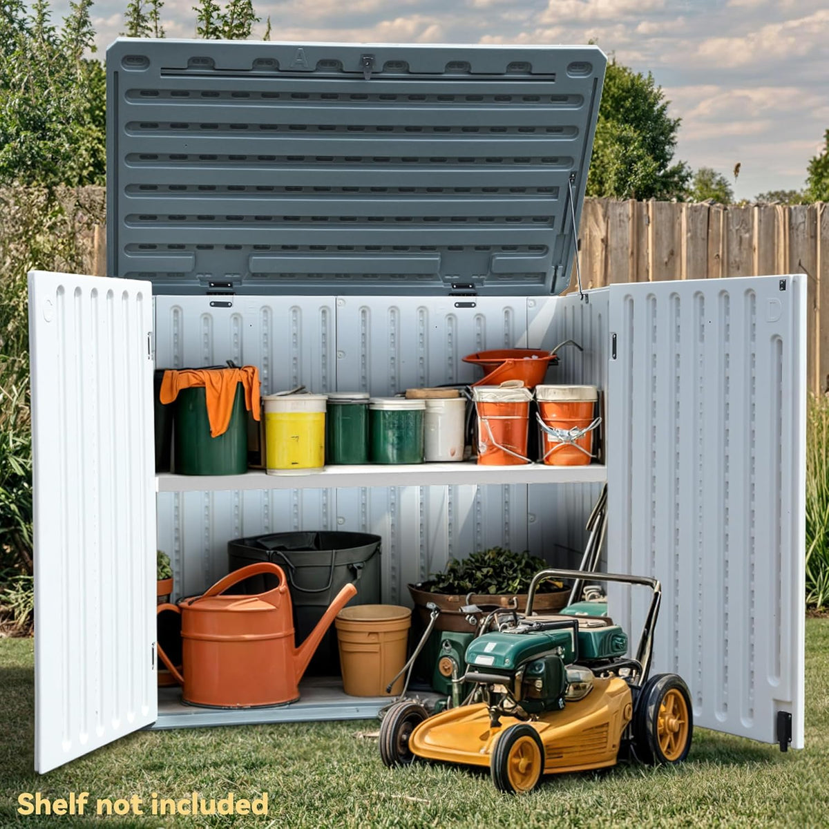 DWVO Outdoor Weather-Resistant Horizontal Storage Shed, 35 Cu Ft Capacity, Lockable and Waterproof, Suitable for Storing Garden Tools, Light Gray