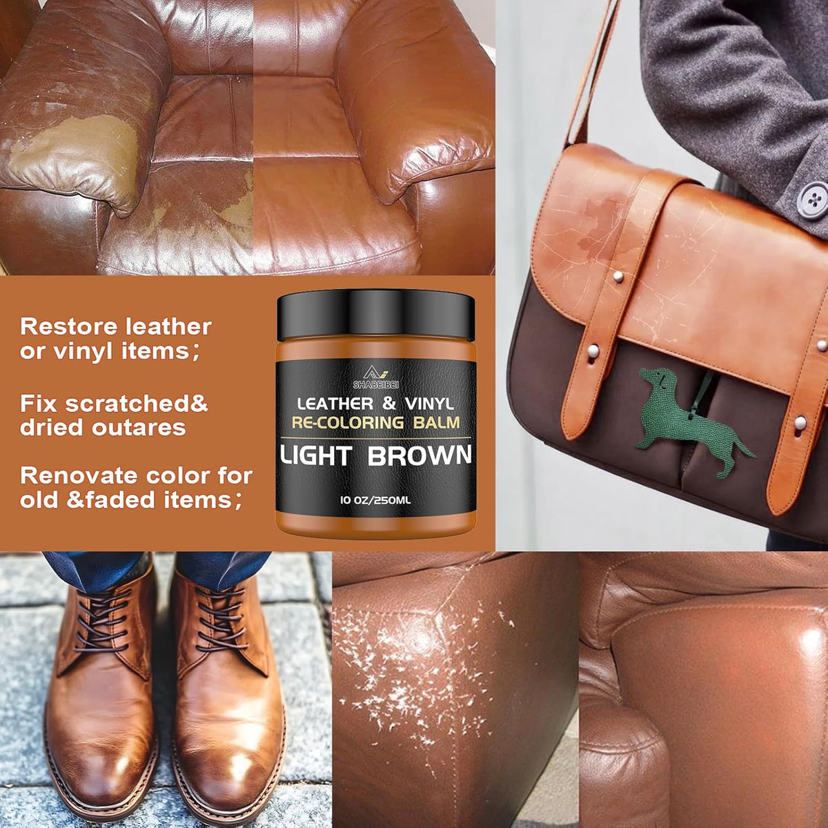 Leather Recoloring Balm,10oz Leather Color Restorer Leather Repair Kit for Furniture Car Leather Scratch Remover, Dark Brown Leather Color Restorer for Couches,Leather Dye Paint for Faded