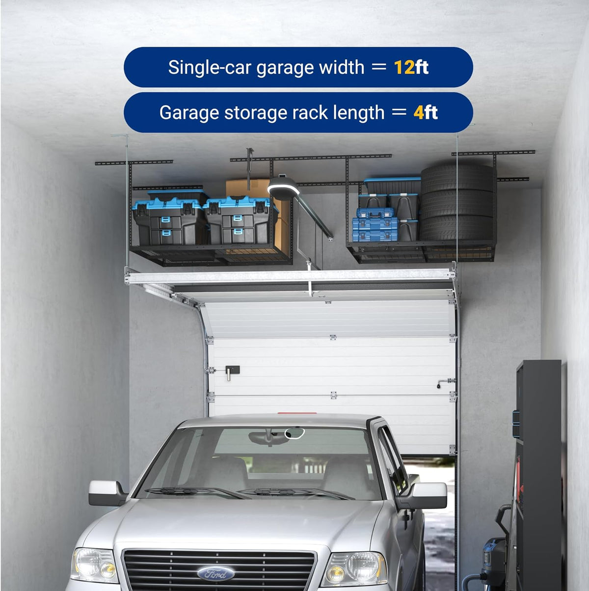 FLEXIMOUNTS 4x4 Overhead Garage Storage Rack, Adjustable Organization System, Heavy-Duty Metal Ceiling Racks, 350lbs Weight Capacity, Black