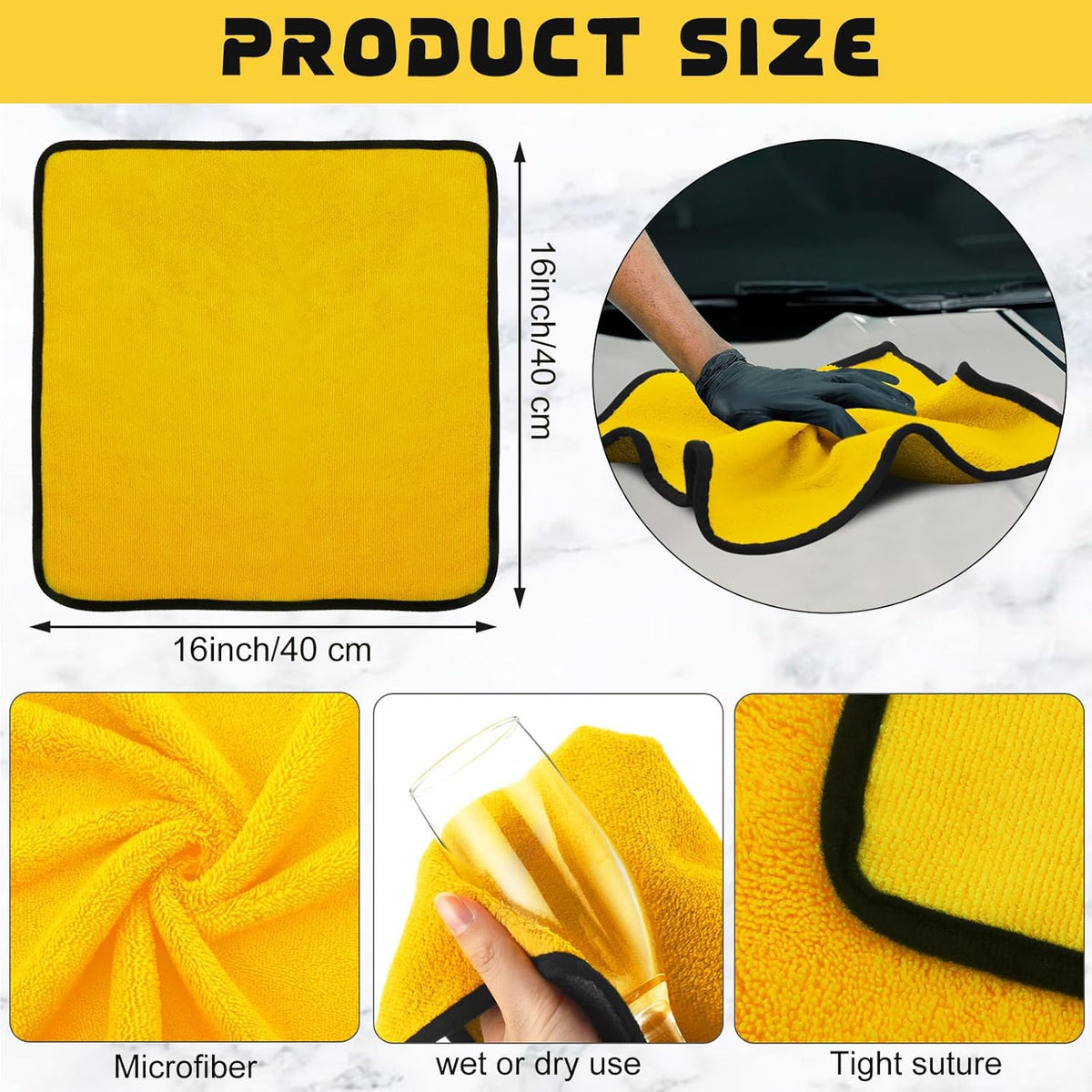Tallew 50 Pcs Microfiber Towels 16 Inch x 16 Inch Microfiber Cloth Car Drying Towels for Cars Washing Polishing Office Windows Cleaning Household Supplies (Yellow)
