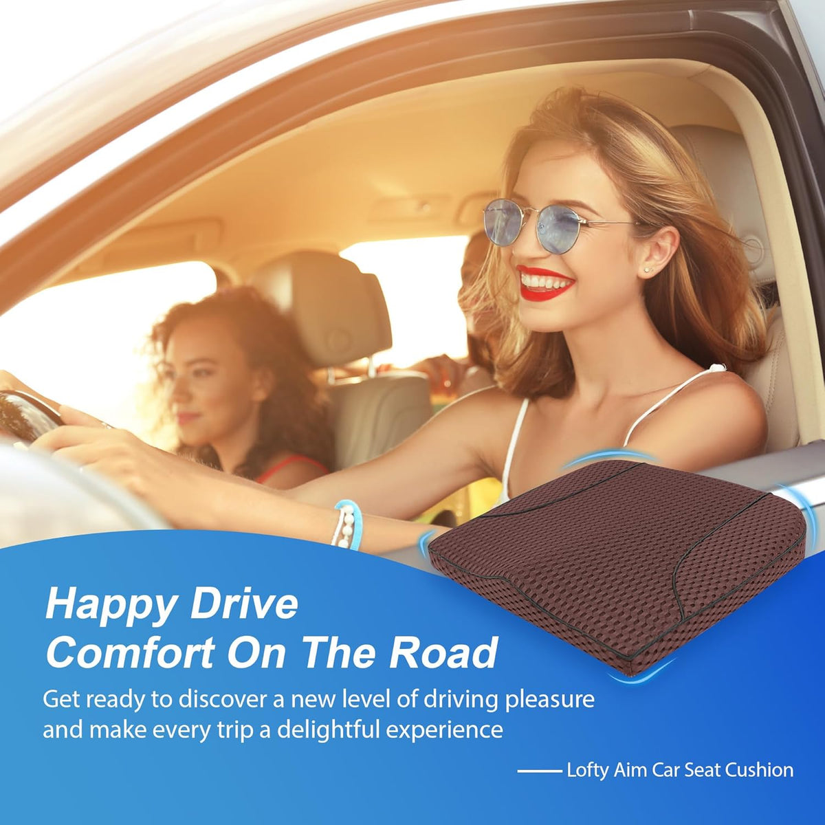 Car Seat Cushion, Comfortable Memory Foam Seat Pillow for Driving, Sciatica-Back Pain Relief, Cushion for Car-Truck, Office, Wheelchair - Mesh Brown