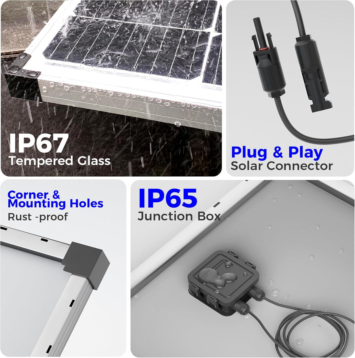 200W 12V Solar Panels, High Efficiency 9BB Cell Monocrystalline Solar Panel IP67 Waterproof, Suitable for RV, Marine, Rooftop, Home, Yacht, Off-Grid Applications (2-Pack 100W)