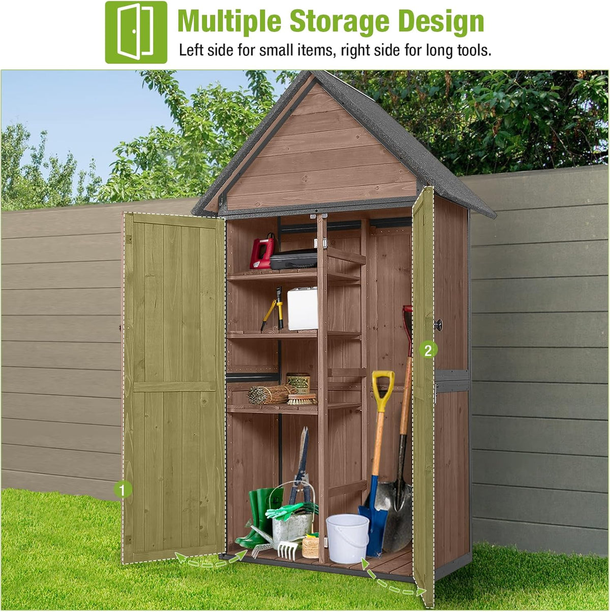 GUTINNEEN Shed Outdoor Storage Upgraded with Durable Metal Frame Garden Shed Tool Storage Cabinet with Wooden Floor Adjustable Shelfs 2.5 x 1.4FT （Dark Color）