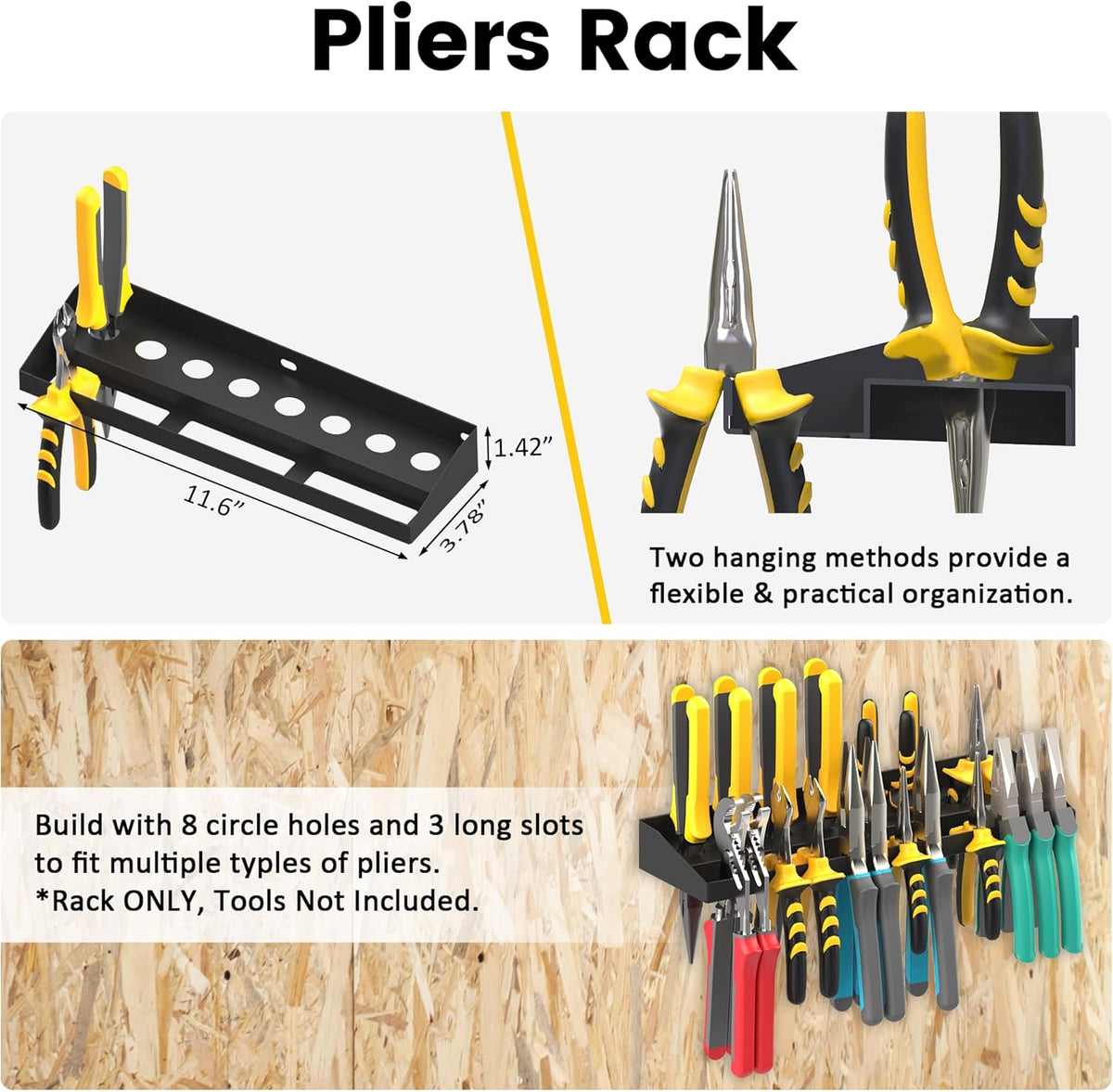 UNITEDPOWER Wall Mount Hand Tool Storage Set, Screwdriver Organizer, Pliers Holder, Hammer Rack, Metal Hardware Tray for Garage Workshop Workbench - 4 Pack