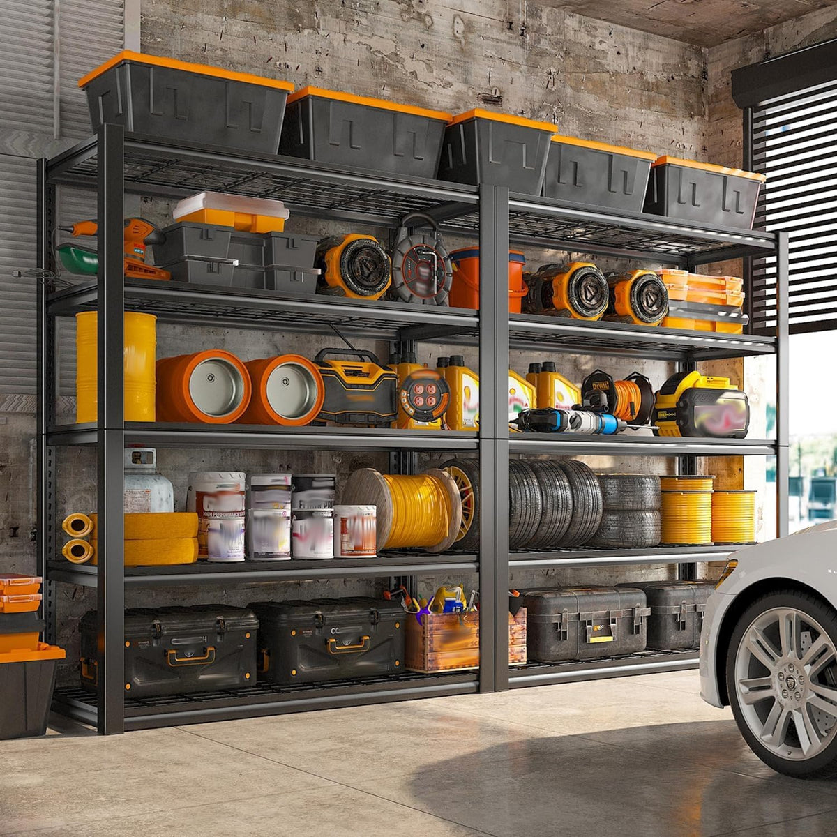 REIBII 48" W Garage Shelving Heavy Duty Load 2500LBS, 5 Tier Storage Shelves, Adjustable Metal Shelves for Warehouse, Pantry, Basement, 48" W X 72" H X18 D