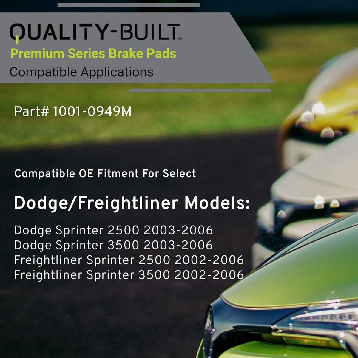 Premium Semi-Metallic Front Brake Pads (1001-0949M) Compatible with Dodge Sprinter 2500 2006-2003, Sprinter 3500 2006-2003, Freightliner Sprinter 2500 2006-2002, Sprinter 3500 2006-2002