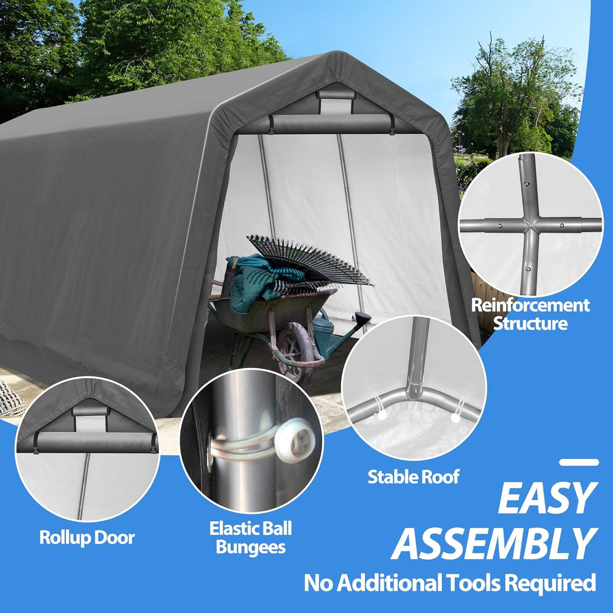 8' x 14' Outdoor Storage Shelter Shed, Portable Storage Shed Heavy Duty Portable Garage with Roll-up Zipper Door for Generator, Vehicles,Motorcycle
