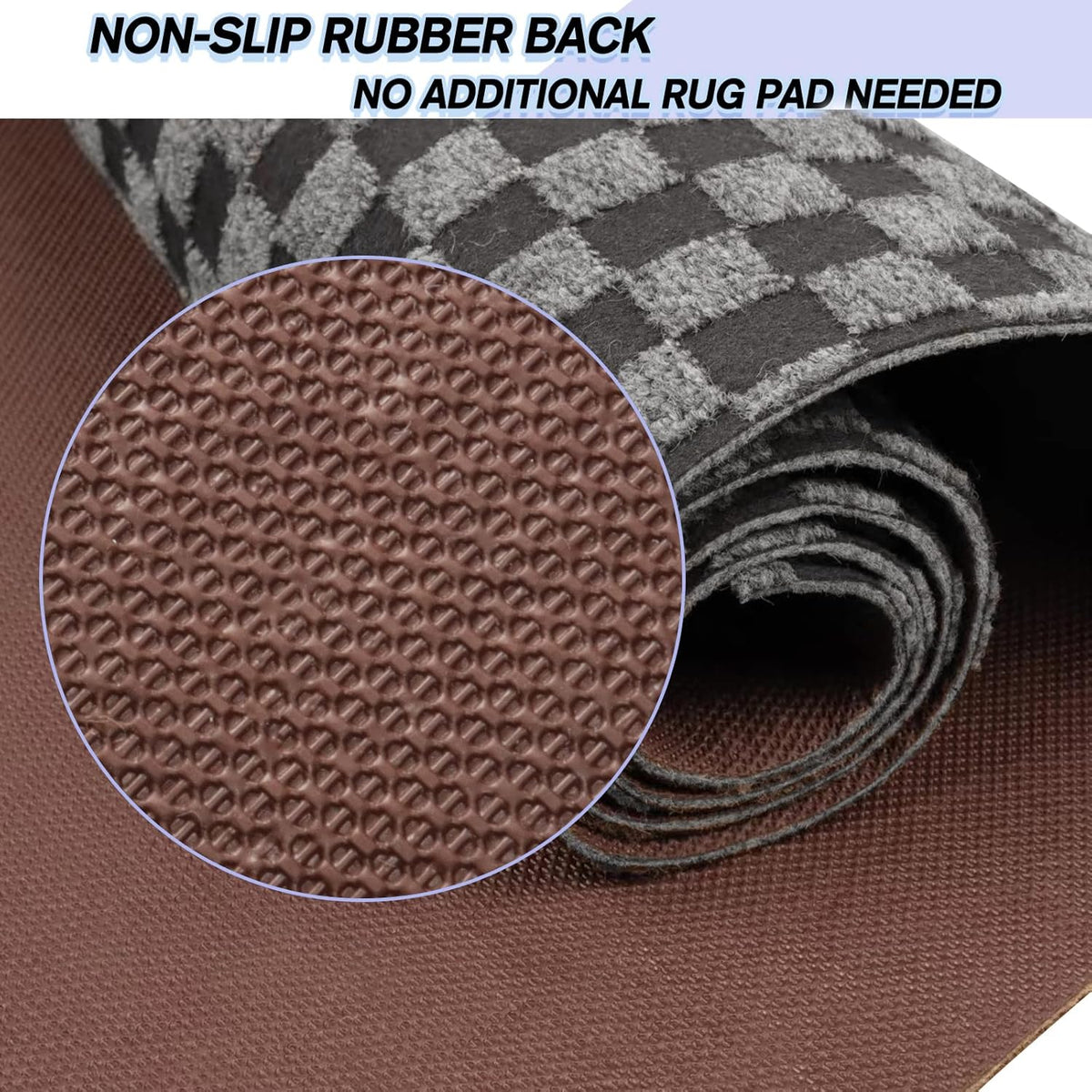Custom Size Backed Non-Slip Area Rugs Runner, Easy Clean, Waterproof Runner Rugs for Hallway Entryway, Kitchen, Laundry, 2FT x 7FT, Gray Checkered