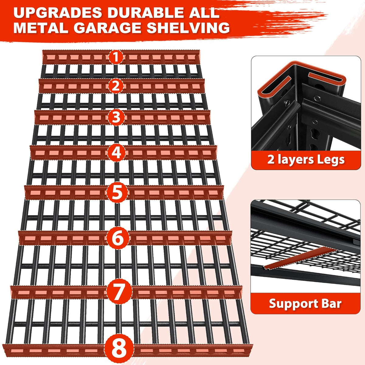 REIBII 78" H Garage Shelving Heavy Duty Load 3000LBS, Adjustable Storage Shelves, 5 Tier Metal Shelving Unit for Storage Racks Industrial Shelf, 55.2" W x 26" D x 78" H, Black