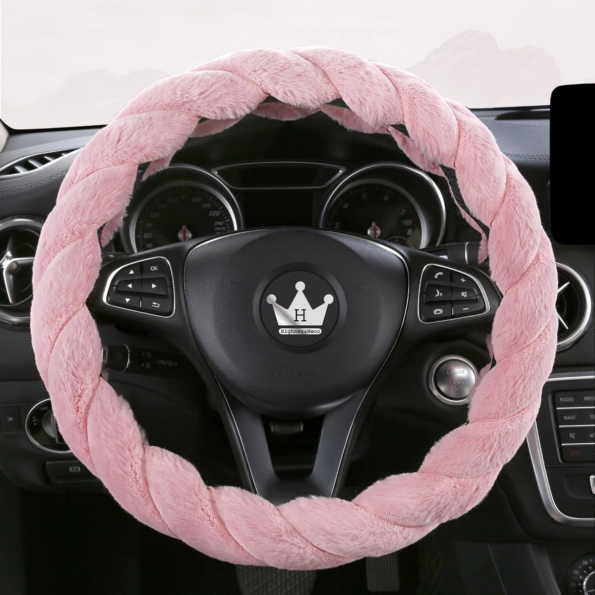 Luxury Fluffy Winter Car Steering Wheel Cover for Women Soft Warm Handle Cover for Jeep Truck Van F150 Universal Fuzzy Anti Slip, Pink