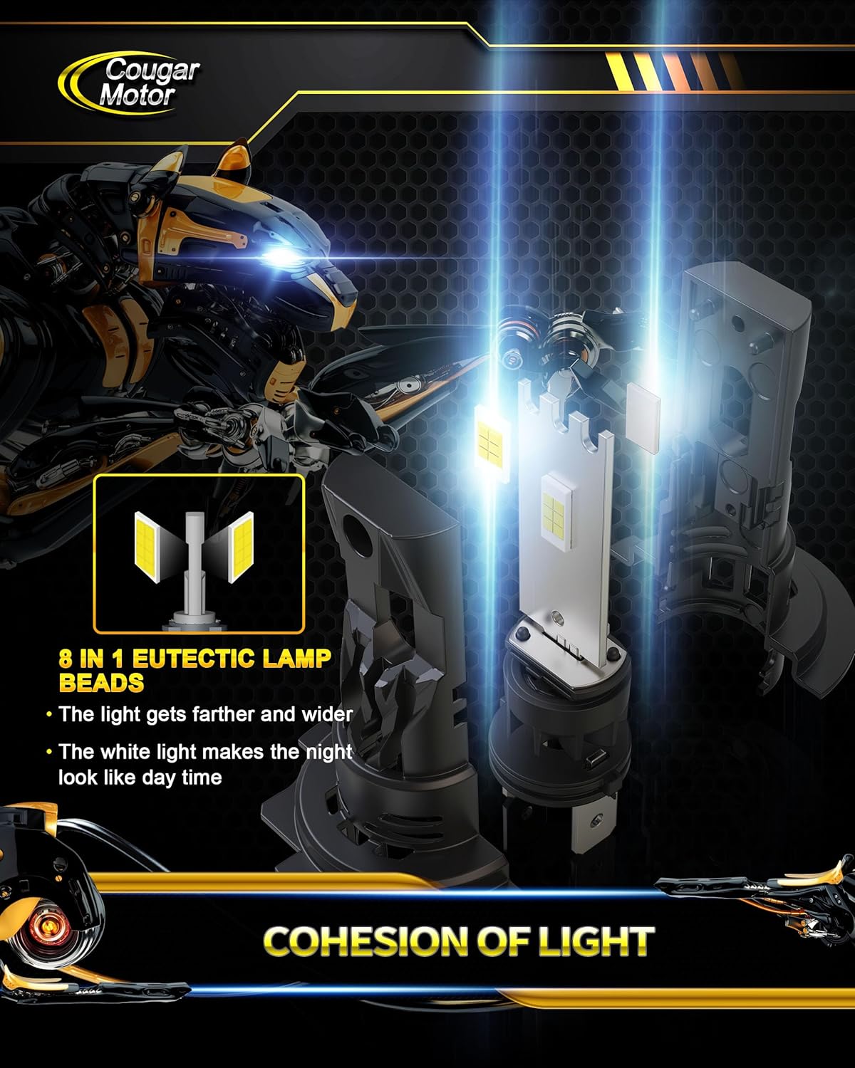 Cougar Motor H7 Bulbs, 1:1 Size H7 Lights Bulb No Adapter Required 6500K White Fog Light or Off-Road Use Plug and Play - Pack of 2