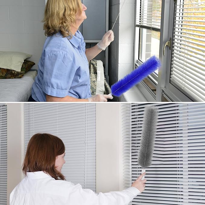 2 Pcs Cobweb Duster, Bendable Fan Duster, Plastic Fan Cleaner Brush,Microfiber Head Dusting Brush, Reusable Dust Remover for Air Conditioning Shutters,Ceiling Fan Blades,Air Vents, Curtains, Cars