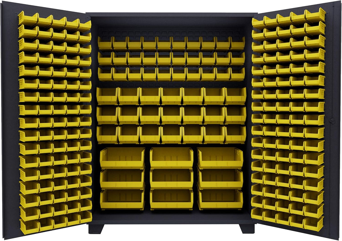 Jamco Tool Storage Cabinets with Bin Mounts, Model DE, Includes 230 Bins, 60-Inch W x 24-Inch D x 78-Inch H, Yellow Bins
