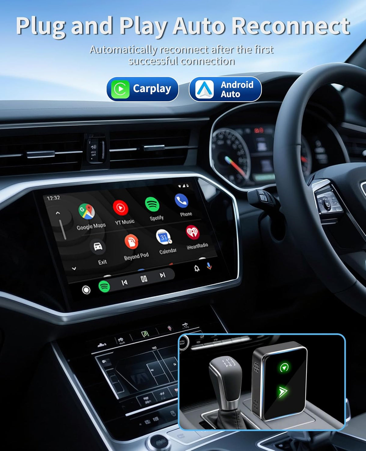 Carplay Wireless Adapter, 2 in1 Carplay & Android Auto 2025 Upgraded Wireless Adapter, Converts Wired to Mini Size Car Play, Fast Auto-Connect, No Latency, Plug and Play, USB A/C