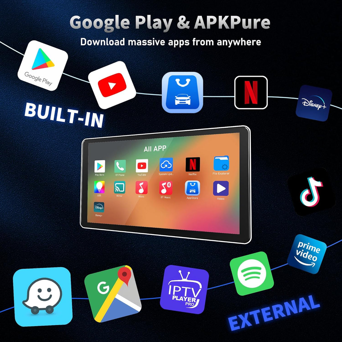 4-in-1 Wireless CarPlay Adapter & Android Auto Wireless Adapter, Stream Netflix, YouTube, and More, Split-Screen & Mirroring, for Cars with OEM Wired CarPlay/Android Auto