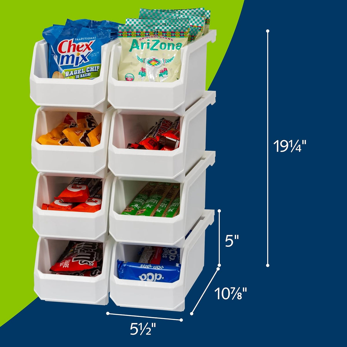 Plastic Containers for Organizing and Storage Bins for Closet, Kitchen, Office, Garage or Pantry Organization, Stackable Bins, Medium (11" x 5" x 5.5"), 8-Pack, White