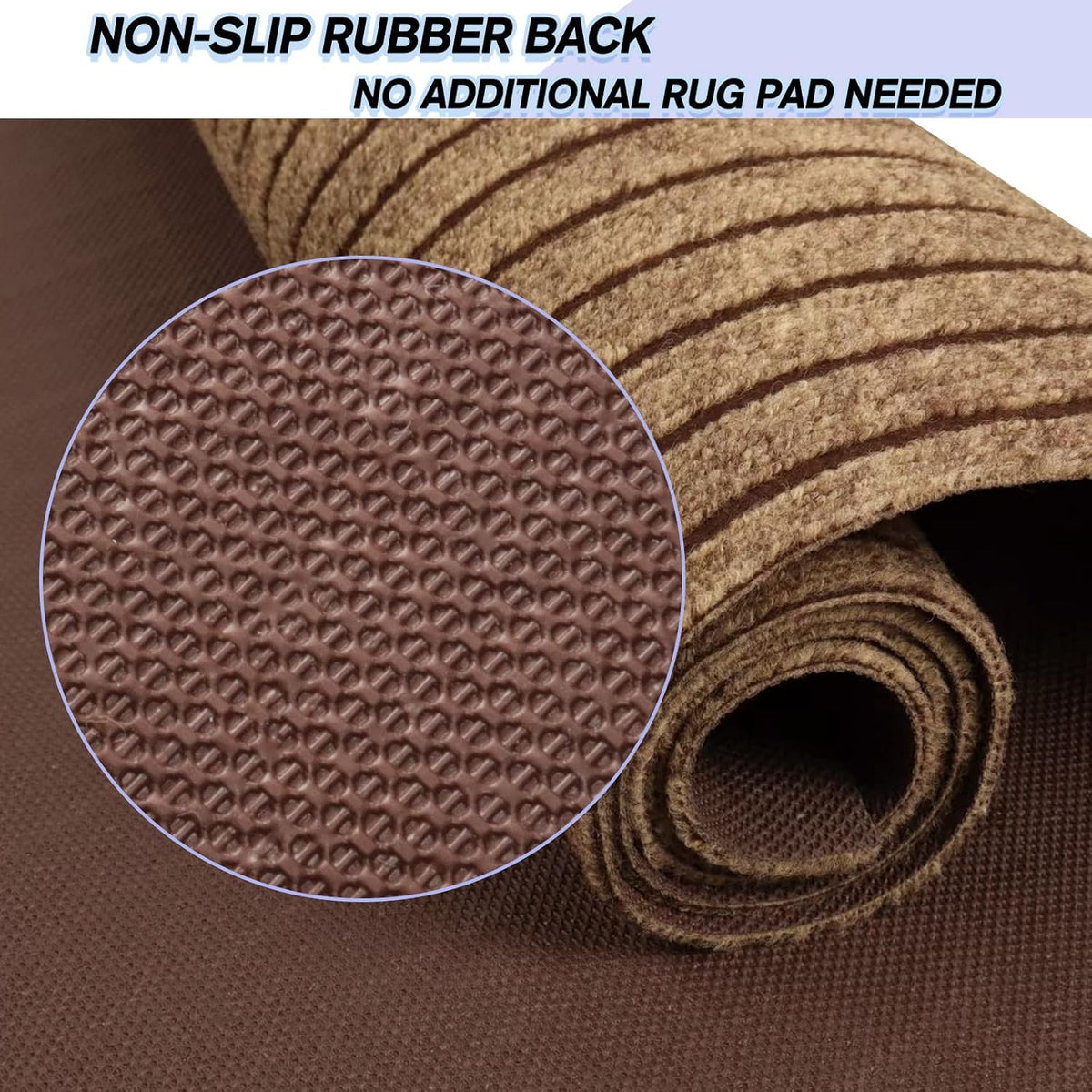 Custom Size Backed Non-Slip Area Rugs Runner, Easy Clean, Waterproof Runner Rugs for Hallway Entryway, Kitchen, Laundry, 3FT x 62FT, Brown Stripe