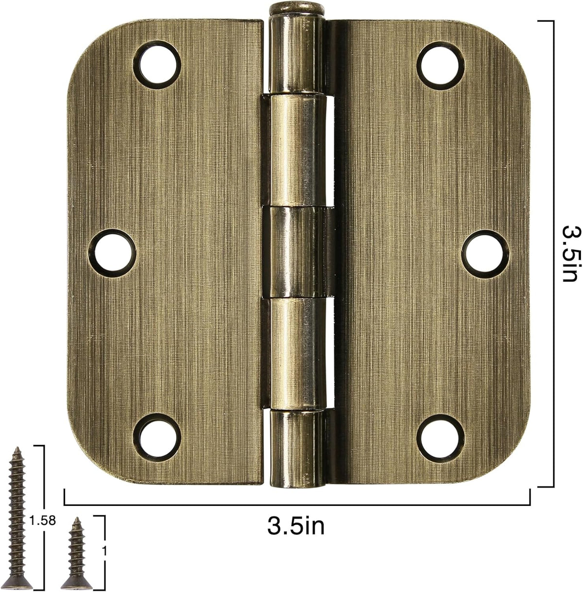 TDCHINGES 3 Pack Antique Brass Door Hinges 3.5 Inch Black Interior 3 1/2" Rounded 5/8" Radius Easy Install Standard Residential Bedroom Indoor for Doors 3 ½" Hardware Control House Home Decor