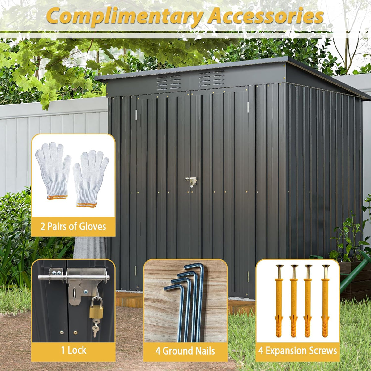 6x4 FT Outdoor Metal Storage Shed with Lockable Door & Floor Frame, Heavy-Duty Garden Tool Shed, Weatherproof Steel Utility Shed for Backyard, Patio, or Lawn Organization