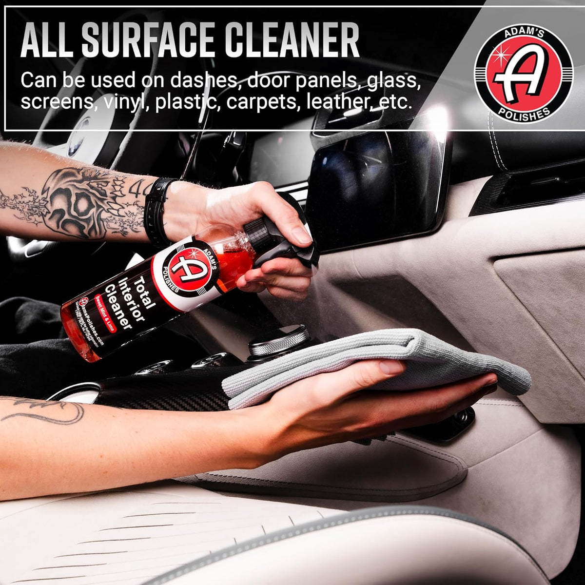 Adam's Polishes Total Interior Cleaner & Protectant, Quick Detailer & SiO2 Protection, Ceramic Infused, Anti-Static, OEM Finish, For Leather, Vinyl, Plastics, Glass & More