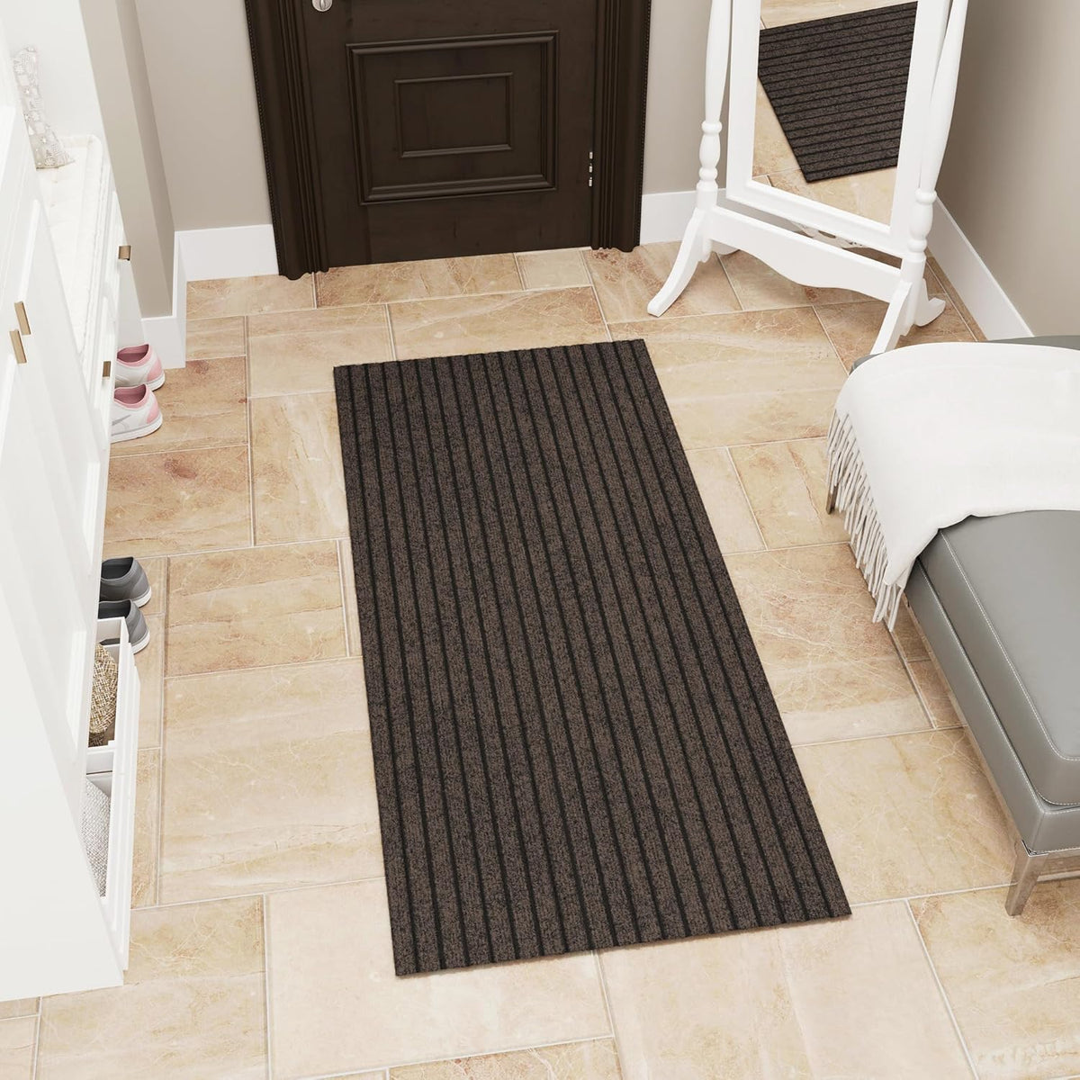 Ottomanson Mud Mat 2' x 2' Entryway Rug - Non-Slip Scraper Doormat for Muddy Paws, Dirt Trapping Indoor/Outdoor Mat for High-Traffic Areas, Kitchen, Garage, Patio, Brown