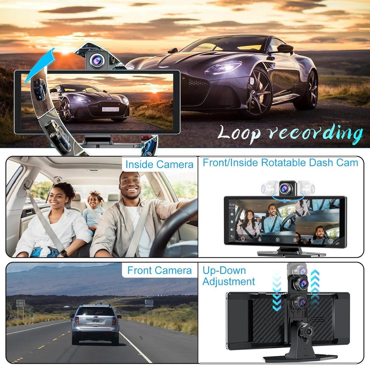 Carplay Screen for Car,10.26" HD Car Stereo for Apple Carplay & Android Auto -with Rotatable 4K Dash Cam & HD Backup Camera, Dual Front/Inside Recording, GPS Navigator for Cars,Trucks