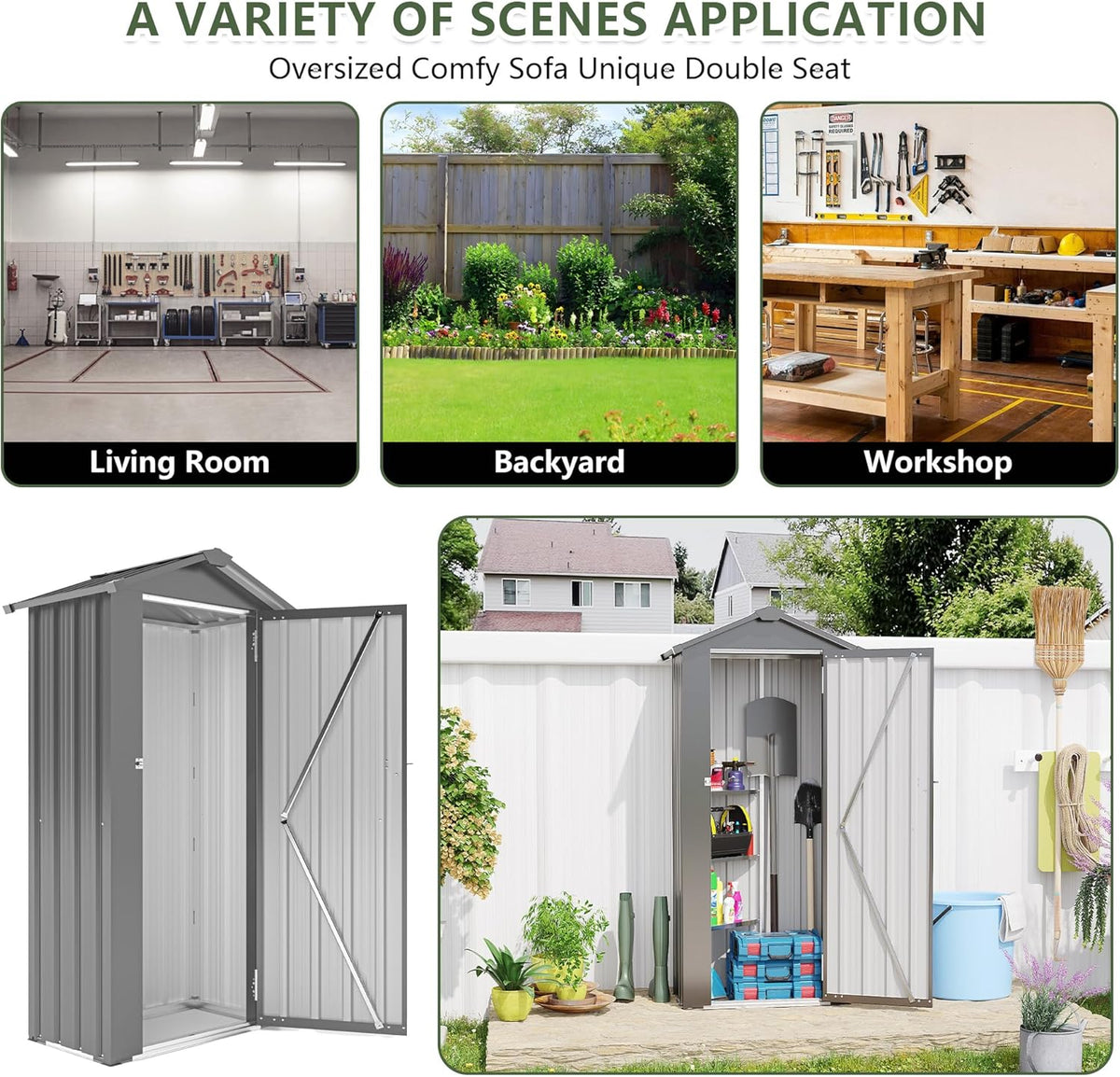 2.5x1.4 FT Outdoor Storage Shed, Small Metal Garden Shed with Adjustable Shelves, Mini Outside Tool Sheds with Lockable Hinged Door, Waterproof Outdoor Storage Cabinet for Backyard, Patio, Lawn, Black