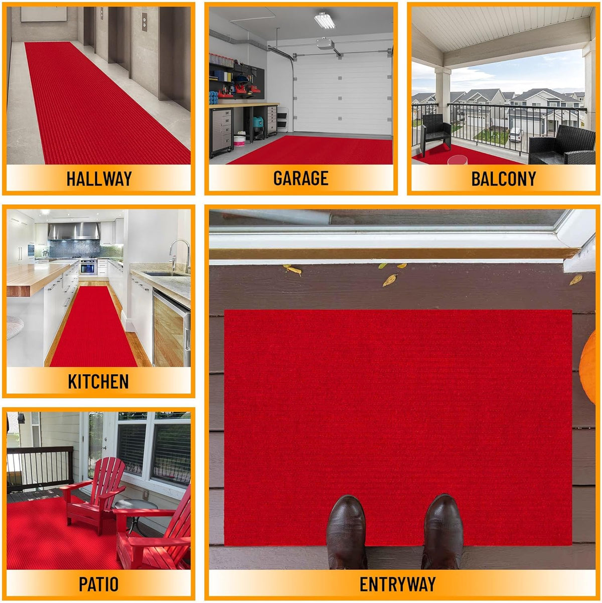 Ottomanson 2' x 10' Hallway Runner with Scraper Pile - Extra Durable Non-Slip Rug Mat for Indoor & Outdoor Use - Ideal for Kitchen, Entryway, Patio & Garage - High-Traffic Carpet, Red