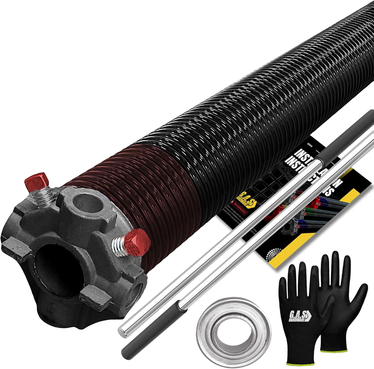 Garage Door Torsion Spring 234x2x29 Torsion Spring for Right Side of Garage Door with 1" Steel Bearing, Gloves, and Winding Bars Precision E-Coating 5-Year Warranty Minimum 30,000 Cycles (Black Cone)