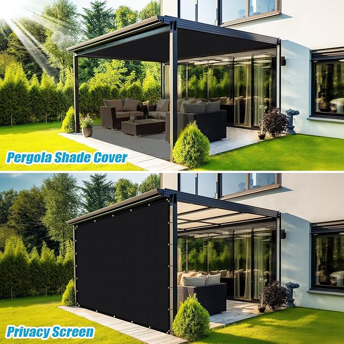 Amagenix 90% Shade Fabric 16'X 22' Black Sun Shade Cloth with Grommets for Pergola Replacement Shade Cover Canopy, Heavy Duty, Cable Zip Ties Included (We Customized)