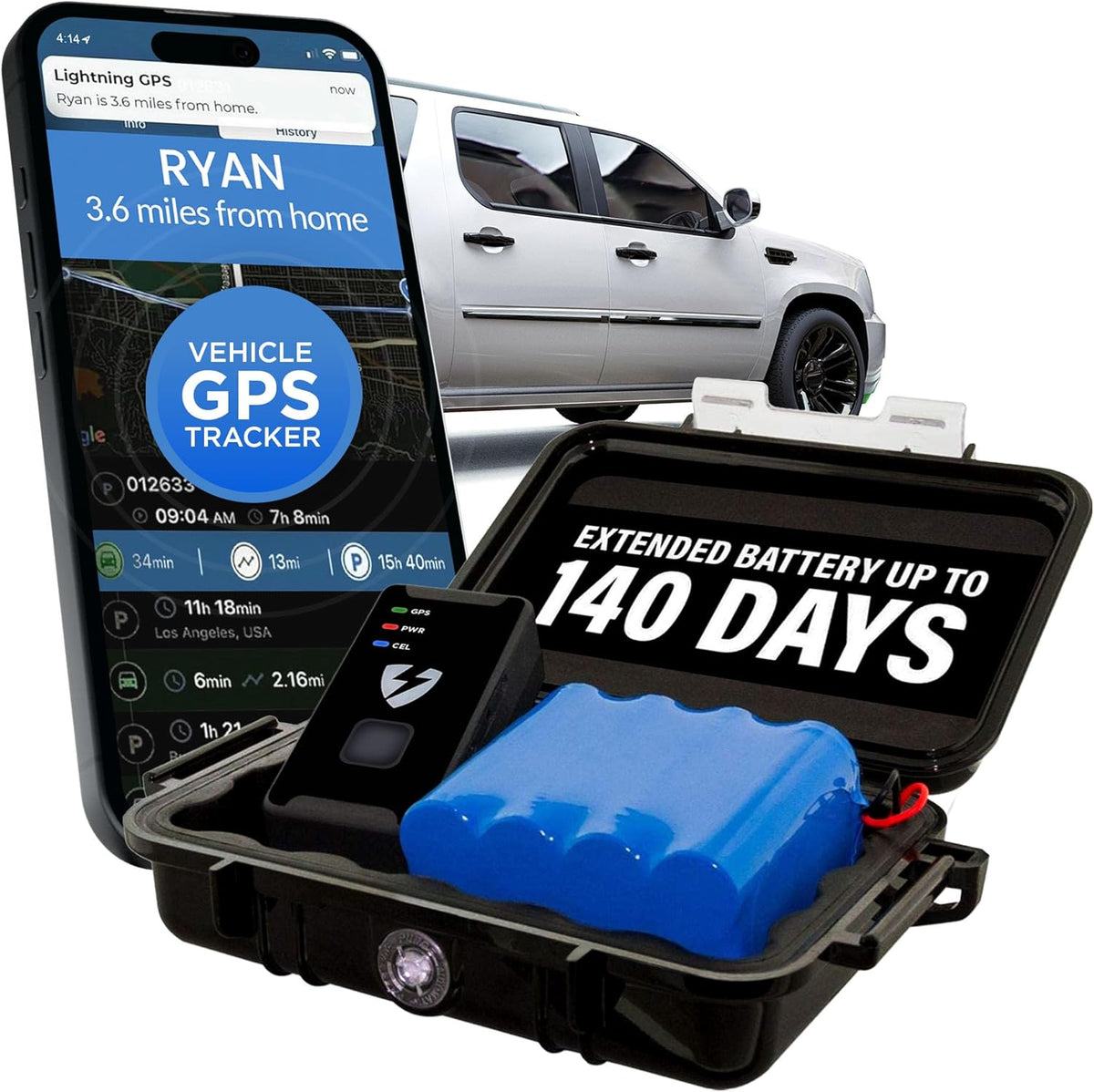 Lightning GPS GL300 Tracker Device for Vehicles w/Magnetic Case and Battery – Real-Time GPS Tracking, Vehicle & Fleet Monitoring, Hidden Tracking for Cars, Trucks or Trailers – Subscription Required